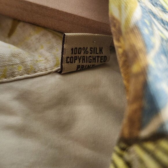 Tommy Bahama Shirt Mens Large Silk Brown Blue Yellow Floral Hawaiian Button Up - Picture 6 of 10